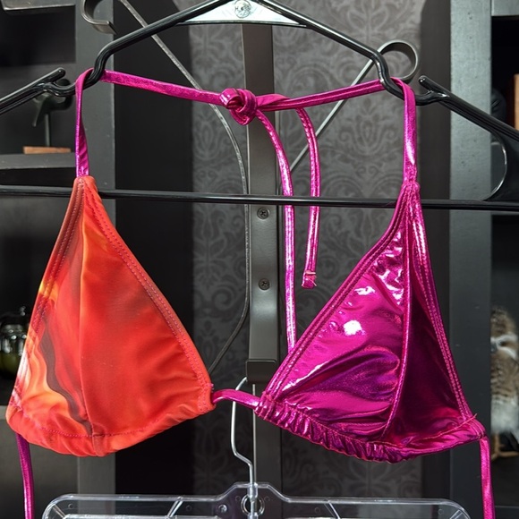 Pink and Orange Bikini Set with Skirt - Picture 4 of 17